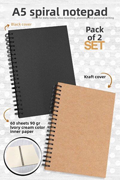 t tuğset etiket A5 Black Kraft Cover Unlined Notebook, A5 Notebook, 60 Sheets(120 Pages)-T1479-