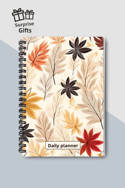 Eldesen Tasarım Daily Planner A5 Notebook, Notes, to Do, Flexible Cardboard Cover, 100 Days, Leafy