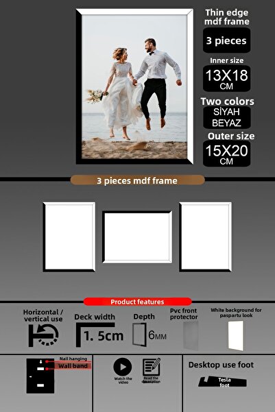 Bytwo 3Pcs 13X18 Frame - Thin Slatted Frame - 2 Colors Black White - 6mm Frame Photo Frame