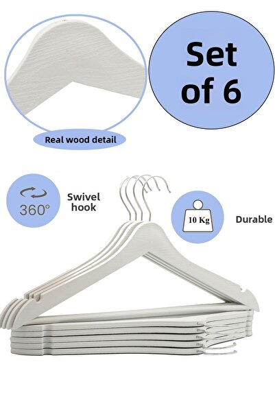 ARCH 6 قطع من شماعات الملابس البلاستيكية ذات المظهر الخشبي الأبيض