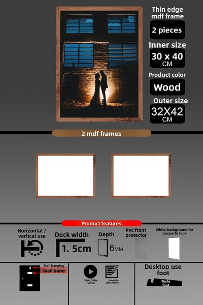 bymat 2 bucăți 30x40 cadru - cadru A3 cu șipci subțiri - cadru din lemn - 6 mm - rama foto