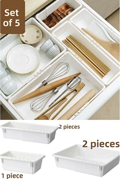 Bayev Flexi Set of 5 Extendable Drawer Organizer Cutlery - Makeup Kitchen Cabinet Organizer Set