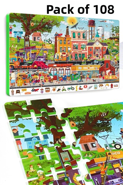 EVAKANCA 108 Piece Find the Difference Thick Children's Puzzle Jigsaw Puzzle City Life