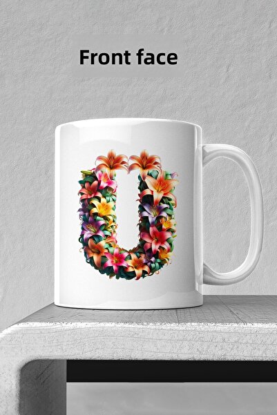 markcat كوب بورسلين على شكل حرف O مزين بالزهور - جودة عالية - كوب مطبوع