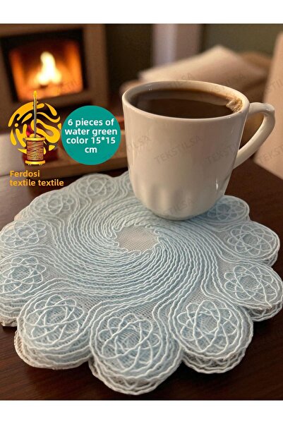 Tekstilsa مناديل كوكتيل، حامل أكواب للقهوة، 6 قطع مناديل تقديم، لون فيروزي أخضر