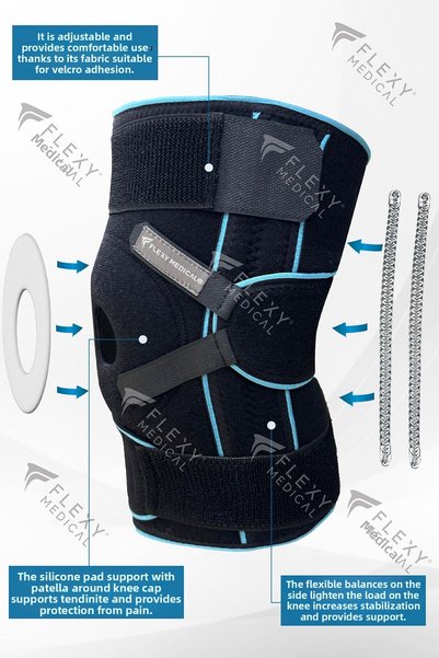Flexy Medical دعامة ركبة قابلة للتعديل مع دعم رباط الرضفة السيليكوني للركبة، تearing of meniscus، المفصل