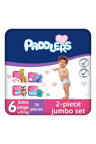Paddlers Baby Diapers Size 6 X-Large 76 Pieces (15+kg) 2-Piece Jumbo Set