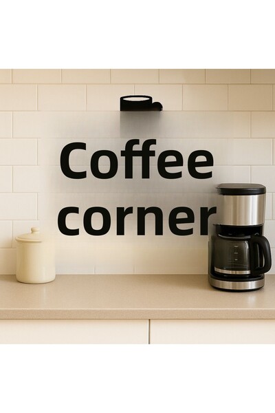 erdes Autocolant de perete pentru colțul cafelei - Scriere din folie albă și neagră (30x30 cm) |   Autocolant decorativ pentru colțul de cafea