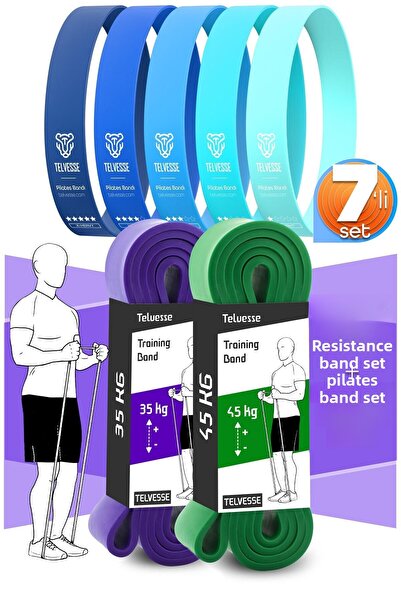 Telvesse 7Li Mega Set 35+45 kg + 5Li Pilates Resistance Band Barfiks Rubber Loop Band Blue Tone