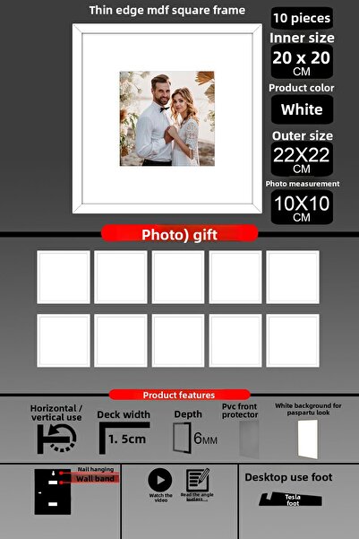 yhfoto 10 Pieces 20X20 Frame - Thin Slatted Frame - White Frame - Square Frame - Photo Frame