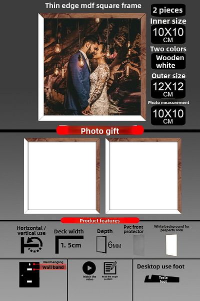 yhfoto 2Pcs 10X10 Frame - Fine Slatted Frame - 2 Colors White Wood- Square Frame Photo Frame