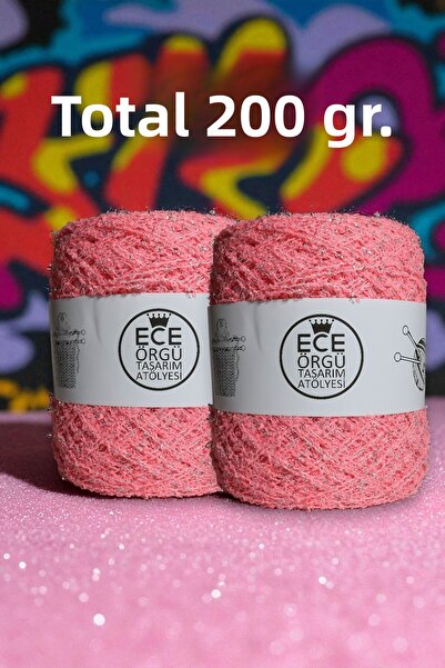 Ece Örgü Tasarım Atölyesi Βαμβακερό χρώμα 2 στρώσεων ιταλικό Boucle Interspersed Silver Glitter Mix Καλοκαιρινό πλεκτό νήμα (200 GR.)
