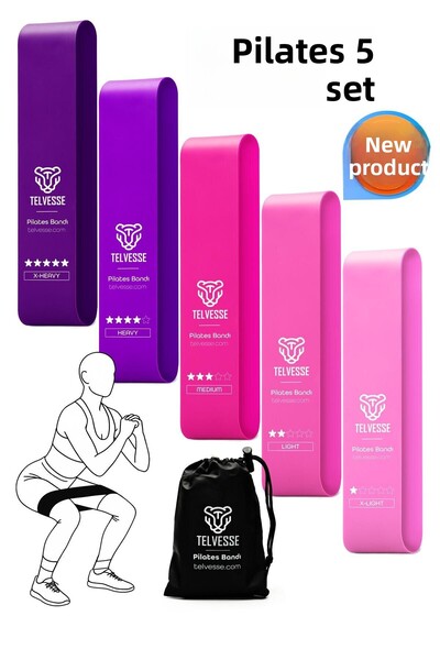Telvesse Pilates Resistance Band Set with 5 Bags |   Closed End Loop Rubber for Exercise Squat Aerobic Pink