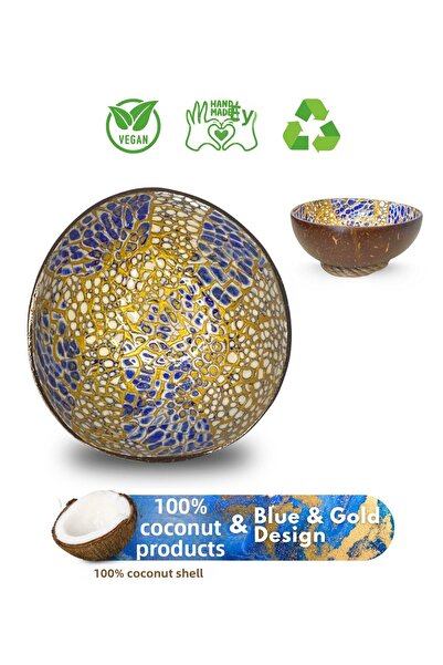 Coconut Products Blue & Gold Patterned Coconut Bowl