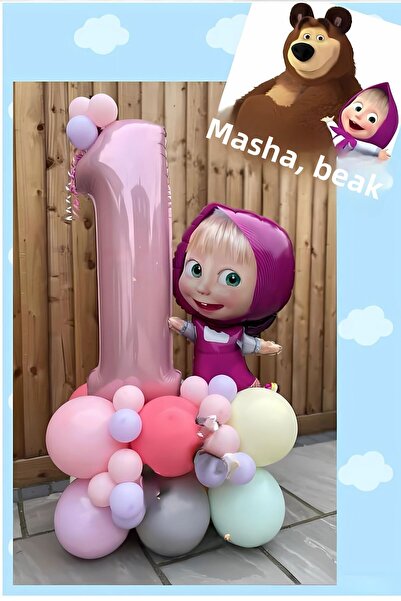 PARTİAVM مجموعة بالونات على شكل دب وردي من سن 1 سنة مجموعة بالونات عيد ميلاد ...