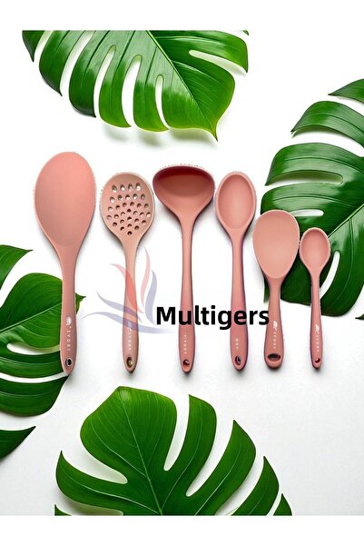 Multiamo Heat Resistant Silicone Colander Ladle Spatula Spoon Set (30-28-22-20 cm) 6 Pieces