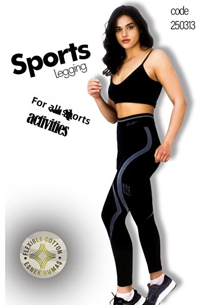 Aydoğan Women's Gray Striped Black Sport Tights