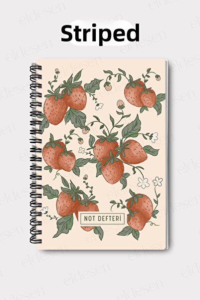 Eldesen Tasarım A5 Spiral Line School Notebook, 50 Sheets 100 Pages, Cardboard Cover Notebook, Strawberry