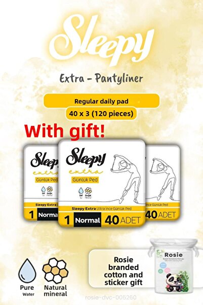 Sleepy 3 فوط إضافية يومية عادية 40 قطعة وهدية روزي