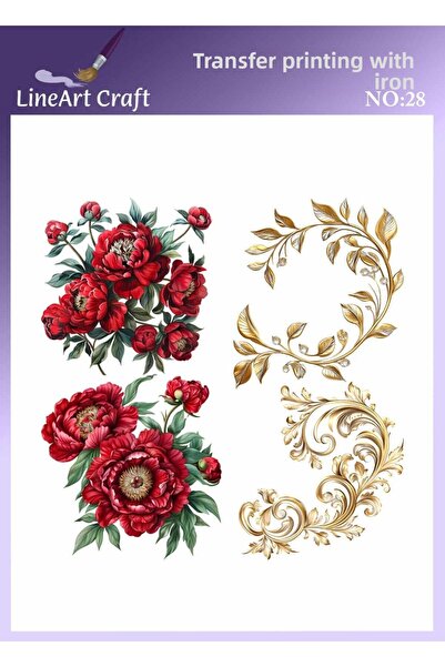 LİNEART Flower Pattern Iron-On Transfer Printing & Fabric Transfer No:Kmş28-1...