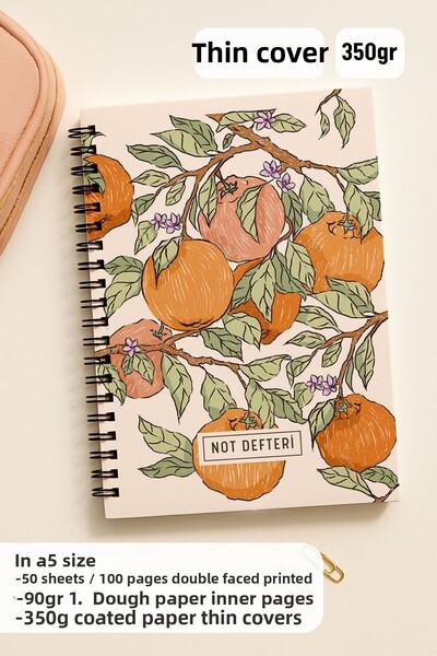 Eldesen Tasarım A5 Spiral Checkered School Notebook, 50 Sheets 100 Pages, Cardboard Cover Notepad, Orange