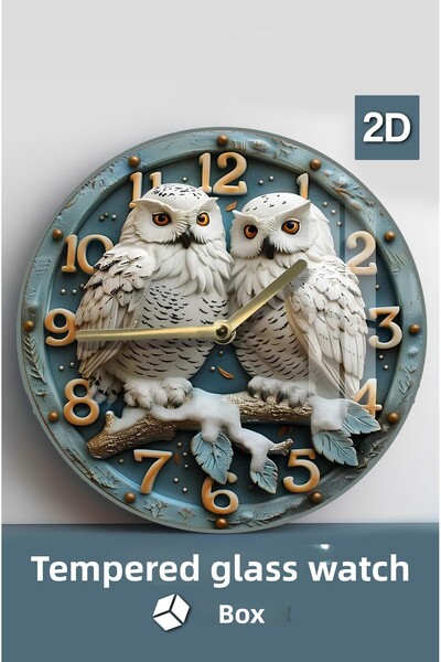 kutuTR Owl Themed Tempered Glass Clock – 33X33 cm Csdw006