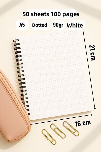 Eldesen Tasarım A5 Spiral Dotted School Notebook, 50 Sheets 100 Pages, Cardboard Cover Notepad, with Bee