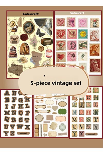 badescraft Set de 5 autocolante vintage - Autocolante vintage cu litere - Eti...