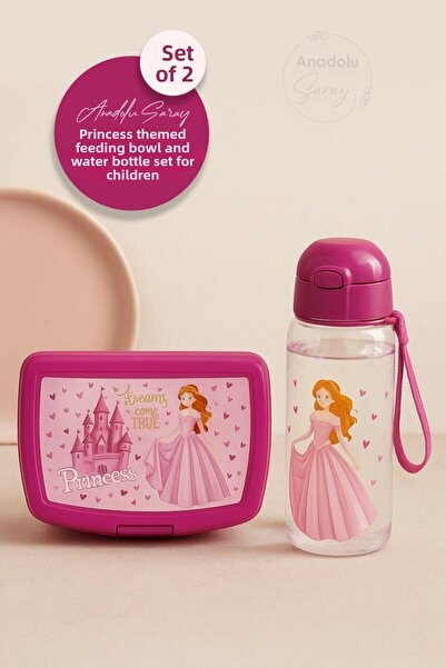 Anadolu Saray Princess Themed Lunch Box and Water Bottle Set for Kids – Pink |   Durable and Bpa Free