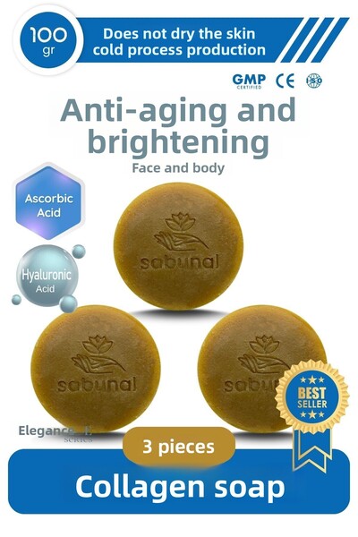 sabunal صابون الكولاجين المضاد للشيخوخة - 3 قطع مع حمض الهيالورونيك وحمض الكوجيك