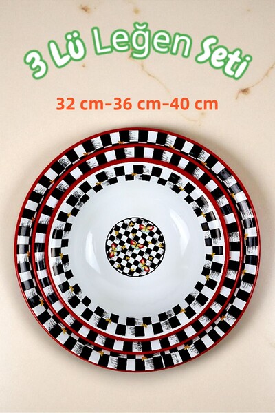 İnci Emaye 32 Cm-36 Cm-40 cm 3-Piece Enamel Basin Whisk and Mixing Bowl, Dough Basin, Fruit Bowl, Dowry, Gift,