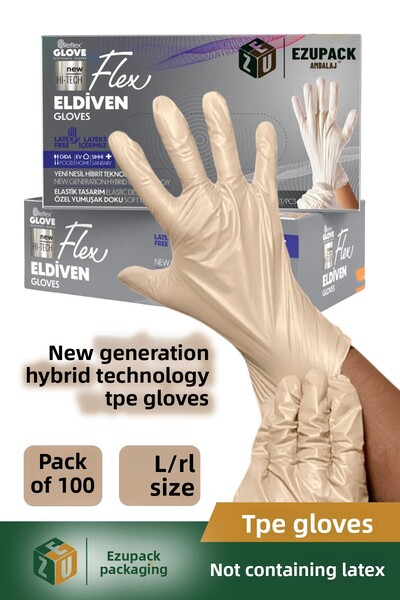 Ezupack قفازات طبية مرنة مقاس L، 100 قطعة، خالية من مسحوق الطعام، للتنظيف الط...