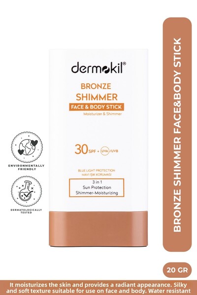 Dermokil قلم برونزي لامع للوجه والجسم بعامل حماية من الشمس SPF 30، قلم واقي م...