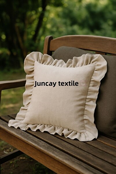 TUNCAY TEKSTİL 100% Natural Linen - Frilly Throw Pillow Cover