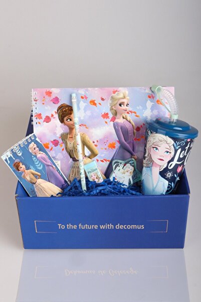 Disney Dekomus Licensed Gift Box Special Boxed "Frozen Land of the Carls Stationery Set" Cup with Straw, Eraser