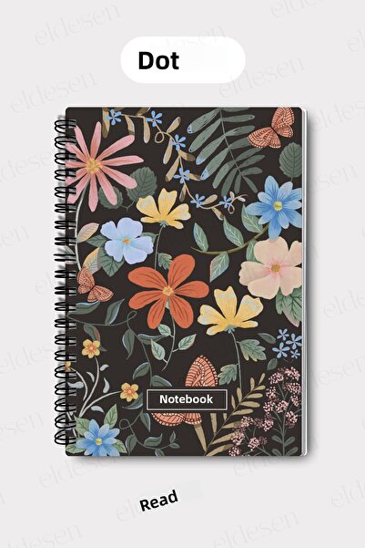 Eldesen Tasarım A5 Spiral Dotted School Notebook, 50 Sheets 100 Pages, Cardboard Cover Notepad, Butterfly