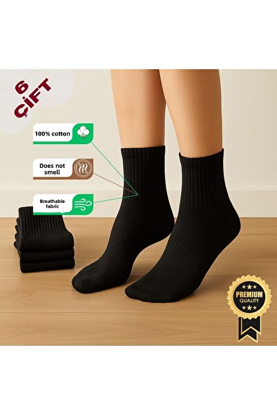 Butik 6 Pairs 100% Cotton Ribbed White Tennis Socks Unisex Socket Length