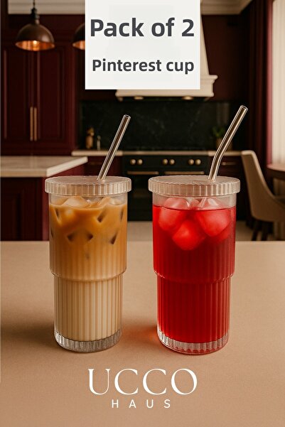 UCCO XL 600 ml Crystal Hard Plastic Glass with Straw Pinterest Cup | Coffee Lemonade Cocktail Presentation Cup