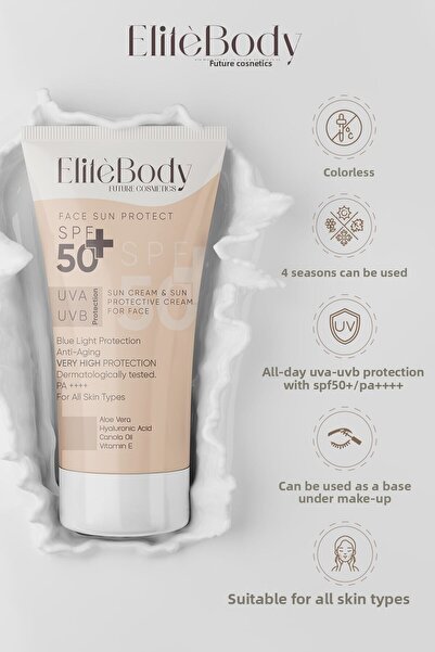 EliteBody واقي شمسي للوجه بمعامل حماية SPF 50+ - عديم اللون وحماية عالية