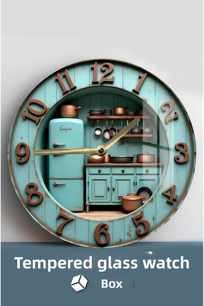 kutuTR Stylish Design 3D Look Tempered Glass Clock That Will Add Color to Your Kitchen Decoration – 33 cm Csdw361