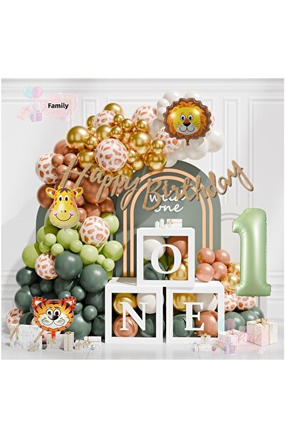 BİDOLUMUTLULUK One 1 Year Old Safari Patterned Birthday Concept Party Celebra...