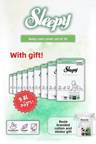 Sleepy اشتري 9 واحصل على 8 غطاء للعناية بالطفل مكون من 10 قطع وهدية من قطن روزي
