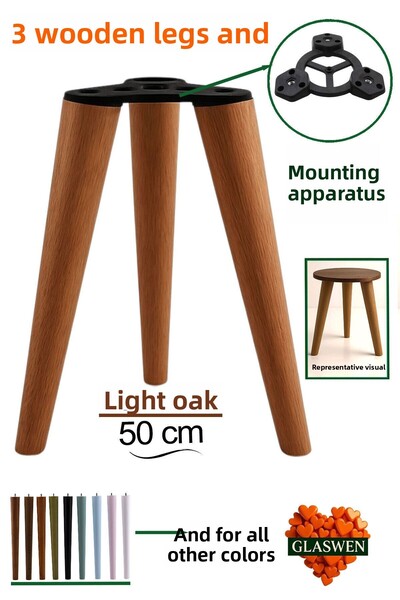 GLASWEN 3 bucăți picioare din lemn, stejar deschis, 50 cm, cu dispozitive de ...