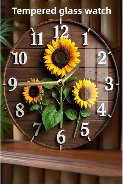 kutuTR Sunflower Themed 3D Look Tempered Glass Watch – 33 cm Csdw048