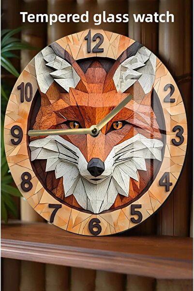 kutuTR Fox Figured Tempered Glass Clock - 33X33 cm |   Modern and Stylish Design Csdw022