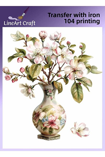 LİNEART طباعة نقل بالحديد على شكل زهرة بيضاء ونقل القماش رقم: KMŞ104-18x20cm