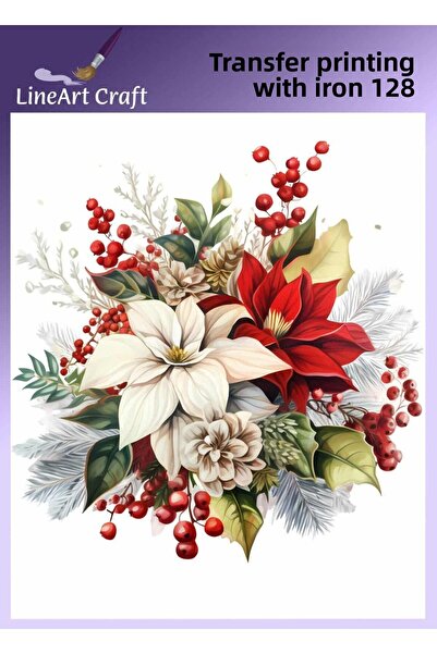 LİNEART White Red Flower Patterned Ironing Transfer Printing & Fabric Transfe...