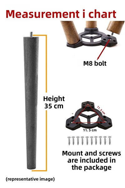 GLASWEN 3 bucăți picioare din lemn 35 cm alb cu șuruburi M8 și accesorii de conectare pentru mobilă scaun măsuță de cafea picior de susținere pentru masă