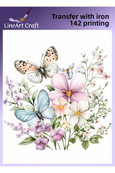 LİNEART طباعة نقل على شكل فراشة زهرية مع مكواة نقل ونقل القماش رقم: KMŞ142-18...