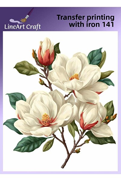 LİNEART نبات زهرة بيضاء زخرفية منقوشة بنقل بالكي ونقل القماش رقم: KMŞ141-18x20cm